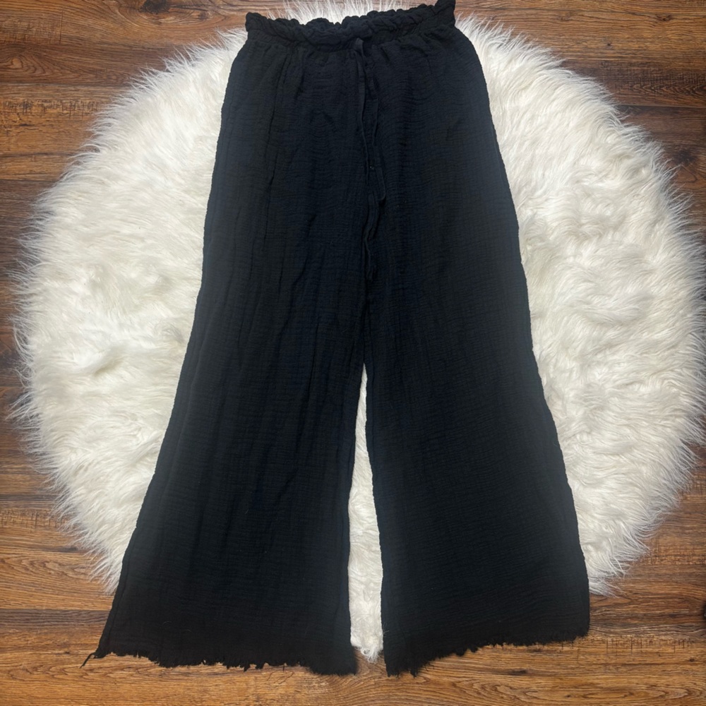 Black Gauzy Cotton Blend Pull on Pants size Small